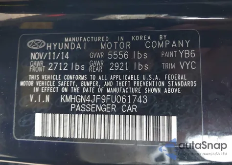 2015 Hyundai Genesis 5.0 из США, поврежденный, VIN KMHGN4JF9FU061743